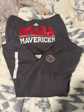 adidas Omaha Mavericks Gray Sweatpants with Red & White Graphics